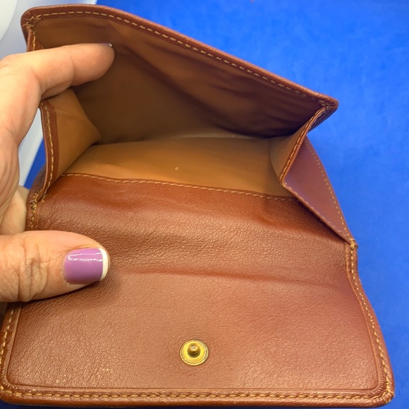 Auth CELINE Macadam Yellow Dark Brown Denim Leather Double-hook Wallet - Picture 14 of 15